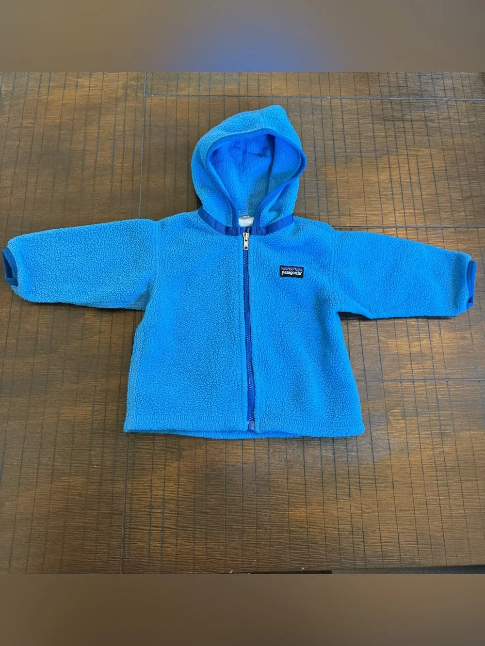 Patagonia Baby Hooded Fleece Jacket in blue size 6 month